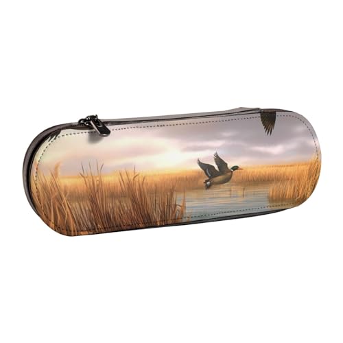 WPUTY Hartschalen-Federmäppchen aus PU-Leder, Jagd, fliegende Wildenten, wasserdicht, Stift-Organizer für Schule, Reisen, Kosmetik und Geschenke, Jagd fliegende Wildenten 6, Einheitsgröße, Schulranzen von WPUTY