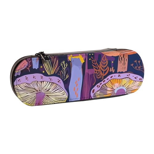 WPUTY Hartschalen-Federmäppchen aus PU-Leder, Koralle und Blaugrün, Pfeil-Drucke, Stiftebox, wasserdichter Stift-Organizer für Schule, Reisen, Kosmetik und Geschenke, Bright Mushrooms Art von WPUTY