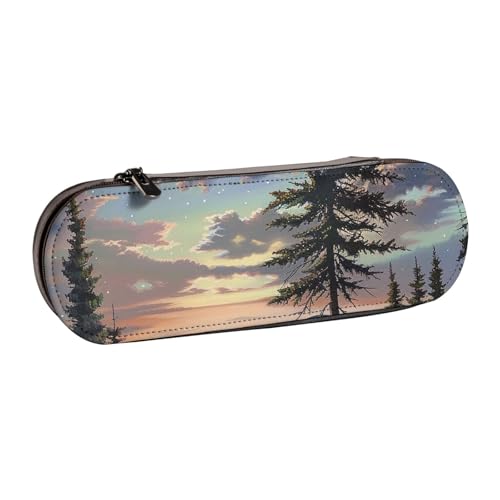 WPUTY Hartschalen-Federmäppchen aus PU-Leder, Piratenflagge, wasserdicht, Stift-Organizer für Schule, Reisen, Kosmetik und Geschenke, Elchgebirge Kiefer Wildnis, Einheitsgröße, Schulranzen von WPUTY