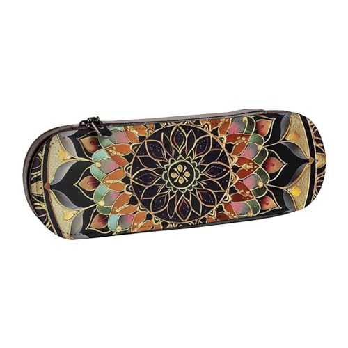 WPUTY Hartschalen-Federmäppchen aus PU-Leder, Piratenflagge, wasserdicht, Stift-Organizer für Schule, Reisen, Kosmetik und Geschenke, Mandala, Einheitsgröße, Schulranzen von WPUTY