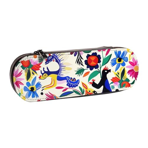 WPUTY Hartschalen-Federmäppchen aus PU-Leder, Piratenflagge, wasserdicht, Stift-Organizer für Schule, Reisen, Kosmetik und Geschenke, Mexikanische Otomi Tiere, Einheitsgröße, Schulranzen von WPUTY