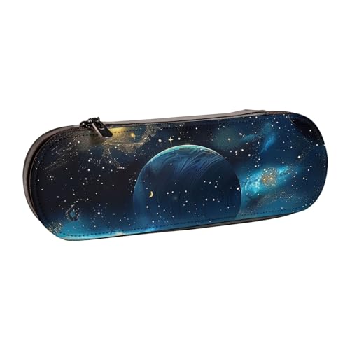 WPUTY Hartschalen-Federmäppchen aus PU-Leder, Piratenflagge, wasserdicht, Stift-Organizer für Schule, Reisen, Kosmetik und Geschenke, Mond, Sterne und Planeten, Einheitsgröße, Schulranzen von WPUTY