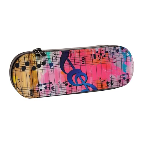 WPUTY Hartschalen-Federmäppchen aus PU-Leder, Piratenflagge, wasserdicht, Stift-Organizer für Schule, Reisen, Kosmetik und Geschenke, Musiknotizen, Einheitsgröße, Schulranzen von WPUTY