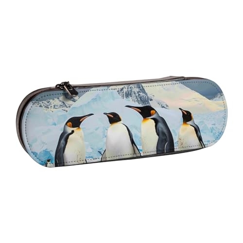 WPUTY Hartschalen-Federmäppchen aus PU-Leder, Piratenflagge, wasserdicht, Stift-Organizer für Schule, Reisen, Kosmetik und Geschenke, Pinguine auf dem Eisberg, Einheitsgröße, Schulranzen von WPUTY