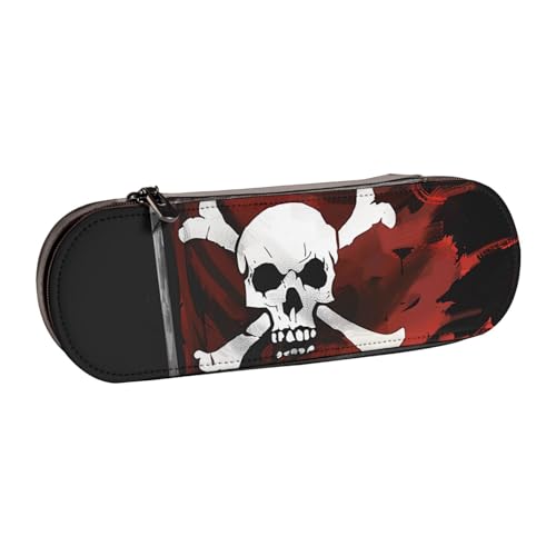 WPUTY Hartschalen-Federmäppchen aus PU-Leder, Piratenflagge, wasserdicht, Stift-Organizer für Schule, Reisen, Kosmetik und Geschenke, Piratenflagge, Einheitsgröße, Schulranzen von WPUTY