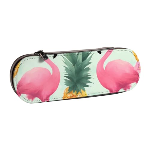 WPUTY Hartschalen-Federmäppchen aus PU-Leder, Retro-Stil, bunt, Rollschuh-Drucke, Stiftebox, wasserdicht, Stift-Organizer für Schule, Reisen, Kosmetik und Geschenke, Cartoon-Flamingo-Ananas von WPUTY