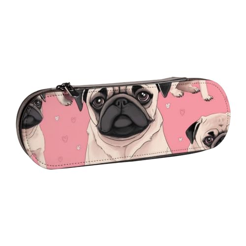 WPUTY Hartschalen-Federmäppchen aus PU-Leder, Retro-Stil, bunt, Rollschuh-Drucke, Stiftebox, wasserdicht, Stift-Organizer für Schule, Reisen, Kosmetik und Geschenke, Niedlicher Mops-Hund von WPUTY