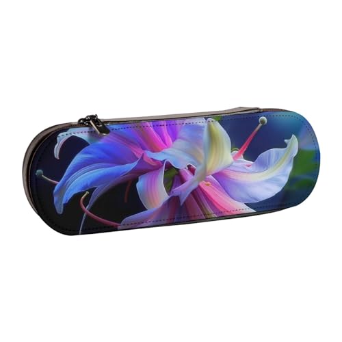 WPUTY Hartschalen-Federmäppchen aus PU-Leder, blauer Schmetterlings-Druck, Stiftebox, wasserdichter Stift-Organizer für Schule, Reisen, Kosmetik und Geschenke, Schöne Blume, Einheitsgröße, Schulranzen von WPUTY