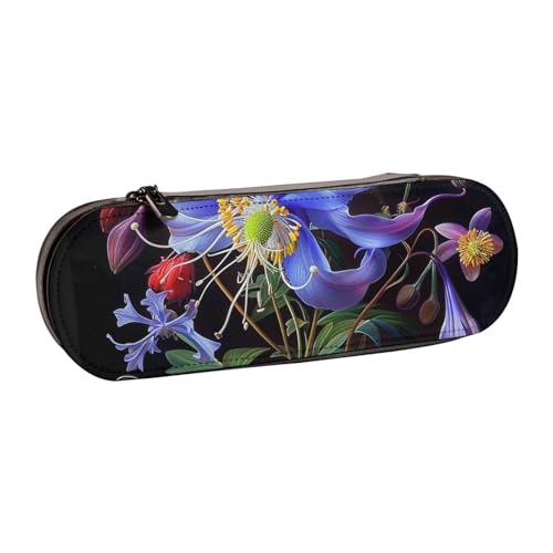 WPUTY Hartschalen-Federmäppchen aus PU-Leder, blauer Schmetterlings-Druck, Stiftebox, wasserdichter Stift-Organizer für Schule, Reisen, Kosmetik und Geschenke, Schöne Blumen 1, Einheitsgröße von WPUTY