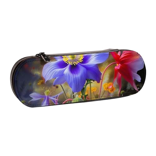 WPUTY Hartschalen-Federmäppchen aus PU-Leder, blauer Schmetterlings-Druck, Stiftebox, wasserdichter Stift-Organizer für Schule, Reisen, Kosmetik und Geschenke, Schöne Blumenkunst, Einheitsgröße von WPUTY