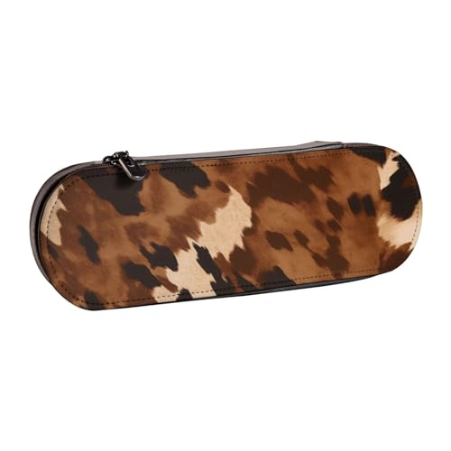 WPUTY Hartschalen-Federmäppchen aus PU-Leder, bunt, tropische Blätter, wasserdicht, Stift-Organizer für Schule, Reisen, Kosmetik und Geschenke, Braunes Rindsleder., Einheitsgröße, Schulranzen von WPUTY