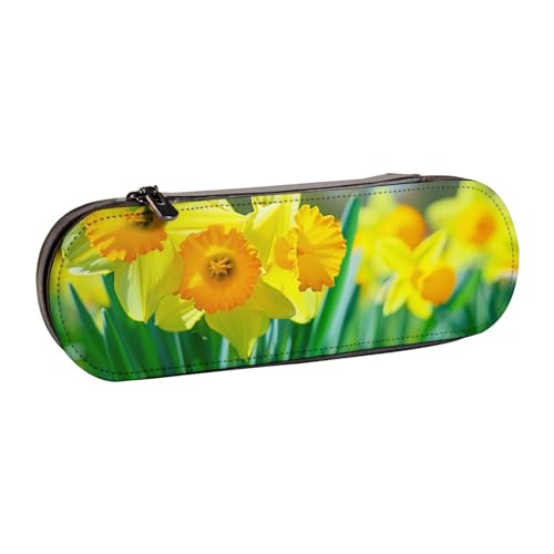 WPUTY Hartschalen-Federmäppchen aus PU-Leder, exotischer Tribe-Stil, Batik-Stil, Drucke, Stiftebox, wasserdicht, Stift-Organizer für Schule, Reisen, Kosmetik und Geschenke, Narzissenblume von WPUTY