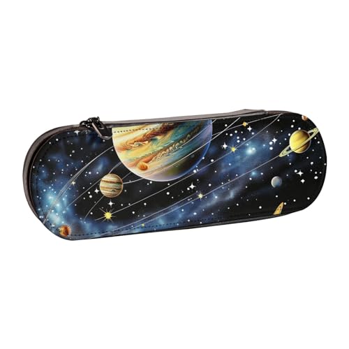 WPUTY Hartschalen-Federmäppchen aus PU-Leder, gepunktet, wasserdicht, Stift-Organizer für Schule, Reisen, Kosmetik und Geschenke, Planeten, Sterne und Milchstraßen-Galaxie, Einheitsgröße, Schulranzen von WPUTY