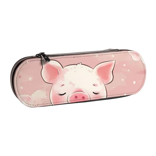WPUTY Hartschalen-Federmäppchen aus PU-Leder, gepunktet, wasserdicht, Stift-Organizer für Schule, Reisen, Kosmetik und Geschenke, Rosa süße Schweine, Einheitsgröße, Schulranzen von WPUTY