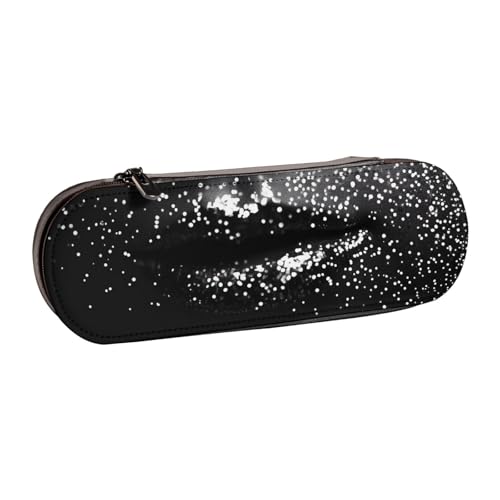 WPUTY Hartschalen-Federmäppchen aus PU-Leder, helle Kohldrucke, Stiftebox, wasserdicht, Stift-Organizer für Schule, Reisen, Kosmetik und Geschenke, Schwarz-weißer Glitzer., Einheitsgröße, Schulranzen von WPUTY