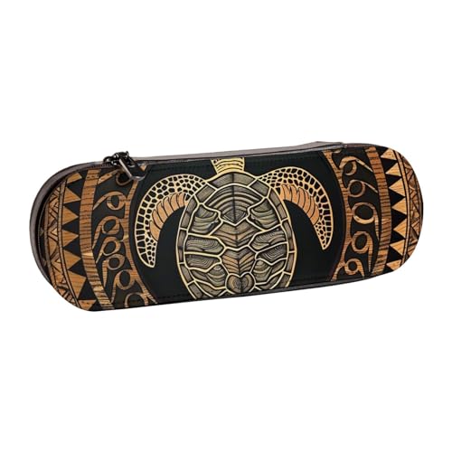 WPUTY Hartschalen-Federmäppchen aus PU-Leder, japanische hübsche Koi-Fisch-Drucke, Stiftebox, wasserdicht, Stift-Organizer für Schule, Reisen, Kosmetik und Geschenke, Hawaiianische Tapa Honu von WPUTY