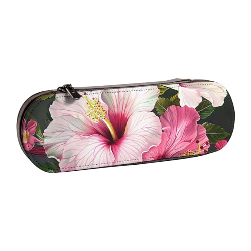 WPUTY Hartschalen-Federmäppchen aus PU-Leder, japanische hübsche Koi-Fisch-Drucke, Stiftebox, wasserdicht, Stift-Organizer für Schule, Reisen, Kosmetik und Geschenke, Hibiskusblüten, Einheitsgröße von WPUTY