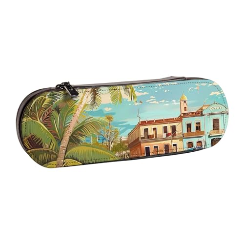 WPUTY Hartschalen-Federmäppchen aus PU-Leder, japanische hübsche Koi-Fisch-Drucke, Stiftebox, wasserdicht, Stift-Organizer für Schule, Reisen, Kosmetik und Geschenke, Insel Kuba, Einheitsgröße von WPUTY