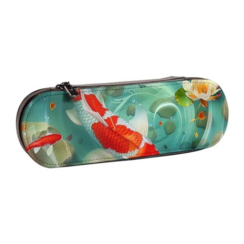 WPUTY Hartschalen-Federmäppchen aus PU-Leder, japanische hübsche Koi-Fisch-Drucke, Stiftebox, wasserdicht, Stift-Organizer für Schule, Reisen, Kosmetik und Geschenke, Japanischer hübscher Koi-Fisch von WPUTY