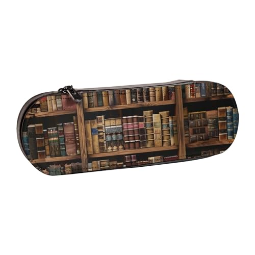 WPUTY Hartschalen-Federmäppchen aus PU-Leder, magische E-Gitarre, Musikdrucke, Stiftebox, wasserdicht, Stift-Organizer für Schule, Reisen, Kosmetik und Geschenke, Bibliothek Bücherregal Buch von WPUTY