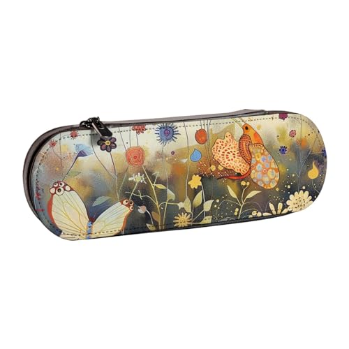 WPUTY Hartschalen-Federmäppchen aus PU-Leder, magische E-Gitarre, Musikdrucke, Stiftebox, wasserdicht, Stift-Organizer für Schule, Reisen, Kosmetik und Geschenke, Fliegende Schmetterlinge unter Blumen von WPUTY