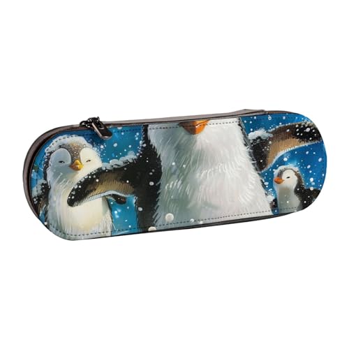WPUTY Hartschalen-Federmäppchen aus PU-Leder, magische E-Gitarre, Musikdrucke, Stiftebox, wasserdicht, Stift-Organizer für Schule, Reisen, Kosmetik und Geschenke, Happy Pinguin, Einheitsgröße von WPUTY