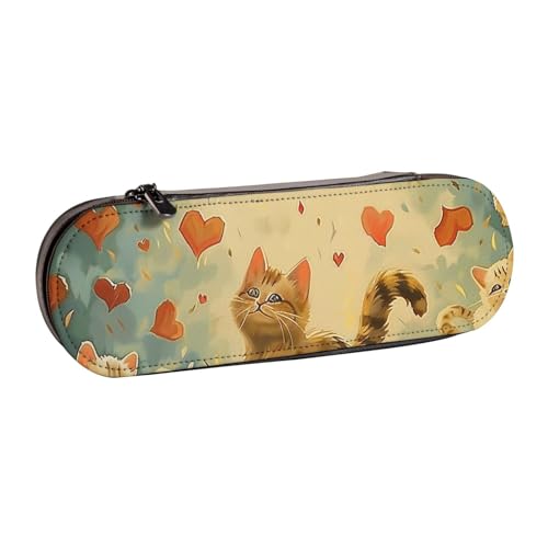 WPUTY Hartschalen-Federmäppchen aus PU-Leder, magische E-Gitarre, Musikdrucke, Stiftebox, wasserdicht, Stift-Organizer für Schule, Reisen, Kosmetik und Geschenke, Happy Walking Kitty, Einheitsgröße von WPUTY