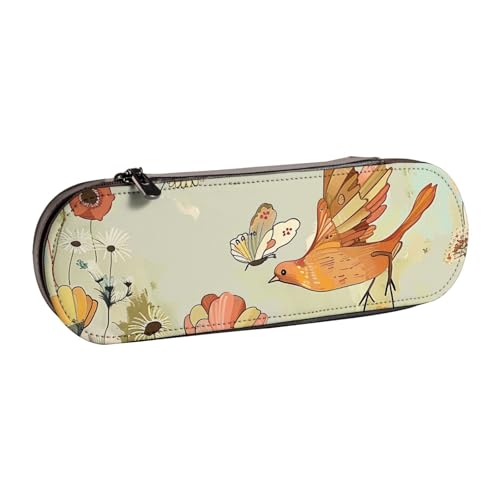 WPUTY Hartschalen-Federmäppchen aus PU-Leder, magische E-Gitarre, Musikdrucke, Stiftebox, wasserdicht, Stift-Organizer für Schule, Reisen, Kosmetik und Geschenke, Hen Flying Butterflies Among Flowers von WPUTY