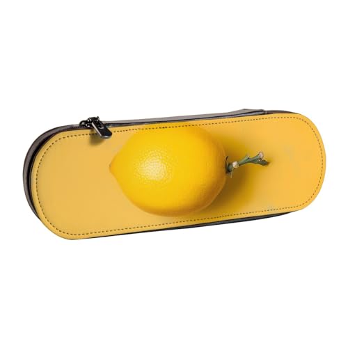 WPUTY Hartschalen-Federmäppchen aus PU-Leder, mit Batikdruck, wasserdicht, für Schule, Reisen, Kosmetik und Geschenke, Gelbe Zitronenkunst, Einheitsgröße, Schulranzen von WPUTY