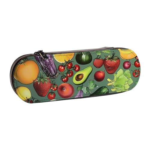 WPUTY Hartschalen-Federmäppchen aus PU-Leder, mit Batikdruck, wasserdicht, für Schule, Reisen, Kosmetik und Geschenke, Gemüsefrüchte, Einheitsgröße, Schulranzen von WPUTY