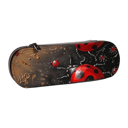 WPUTY Hartschalen-Federmäppchen aus PU-Leder, mit Batikdruck, wasserdicht, für Schule, Reisen, Kosmetik und Geschenke, Kunst-Marienkäfer-Spuren., Einheitsgröße, Schulranzen von WPUTY