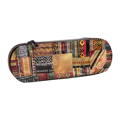 WPUTY Hartschalen-Federmäppchen aus PU-Leder, mit Batikdruck, wasserdicht, für Schule, Reisen, Kosmetik und Geschenke, Patchwork Afrikanisches Textil, Einheitsgröße, Schulranzen von WPUTY