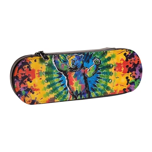 WPUTY Hartschalen-Federmäppchen aus PU-Leder, mit Batikdruck, wasserdicht, für Schule, Reisen, Kosmetik und Geschenke, Tanz-Batikfärbung, Einheitsgröße, Schulranzen von WPUTY