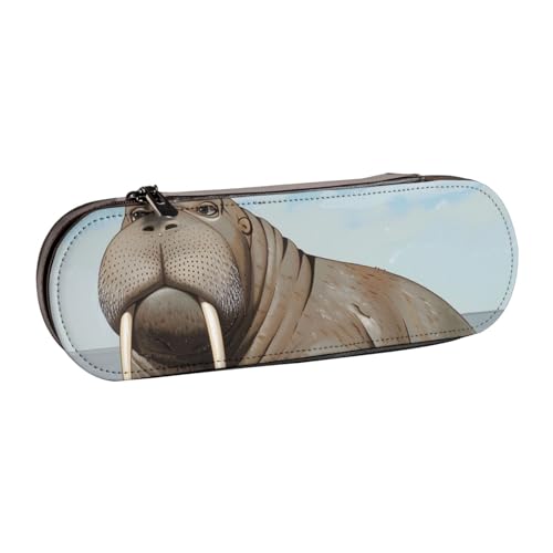 WPUTY Hartschalen-Federmäppchen aus PU-Leder, mit Batikdruck, wasserdicht, für Schule, Reisen, Kosmetik und Geschenke, Walross, Einheitsgröße, Schulranzen von WPUTY