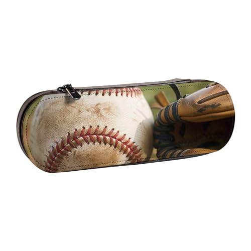 WPUTY Hartschalen-Federmäppchen aus PU-Leder, mit Batikdruck, wasserdicht, für Schule, Reisen, Kosmetik und Geschenke, baseball, Einheitsgröße, Schulranzen von WPUTY