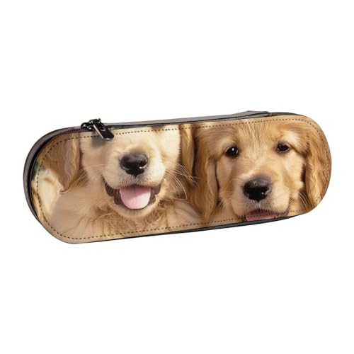 WPUTY Hartschalen-Federmäppchen aus PU-Leder, mit Schlangenleder-Aufdruck, wasserdicht, Stift-Organizer für Schule, Reisen, Kosmetik und Geschenke, Golden Retriever Hunde Welpen Haustiere von WPUTY