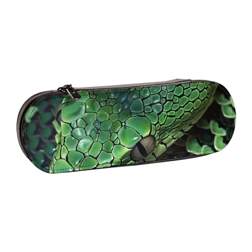 WPUTY Hartschalen-Federmäppchen aus PU-Leder, mit Schlangenleder-Aufdruck, wasserdicht, Stift-Organizer für Schule, Reisen, Kosmetik und Geschenke, Grüne Schlangenhaut-Kunst, Einheitsgröße von WPUTY