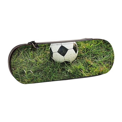 WPUTY Hartschalen-Federmäppchen aus PU-Leder, mit Schlangenleder-Aufdruck, wasserdicht, Stift-Organizer für Schule, Reisen, Kosmetik und Geschenke, Grünes Gras-Fußball-Druck, Einheitsgröße von WPUTY