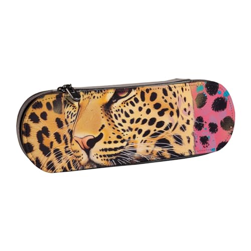 WPUTY Hartschalen-Federmäppchen aus PU-Leder, mit Schlangenleder-Aufdruck, wasserdicht, Stift-Organizer für Schule, Reisen, Kosmetik und Geschenke, Lustiger Leopardenmuster, Einheitsgröße, Schulranzen von WPUTY