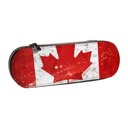 WPUTY Hartschalen-Federmäppchen aus PU-Leder, tropisches Strandpalmen-Design, wasserdicht, Stift-Organizer für Schule, Reisen, Kosmetik und Geschenke, Flagge Kanada Retro, Einheitsgröße, Schulranzen von WPUTY