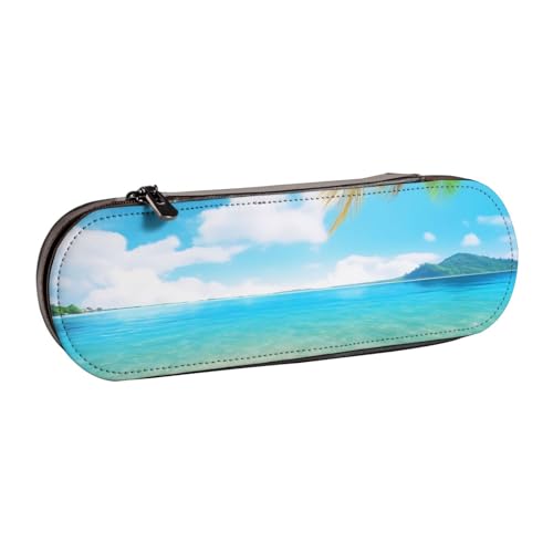 WPUTY Hartschalen-Federmäppchen aus PU-Leder, tropisches Strandpalmen-Design, wasserdicht, Stift-Organizer für Schule, Reisen, Kosmetik und Geschenke, Tropisches Strandpalmen-Design, Einheitsgröße von WPUTY