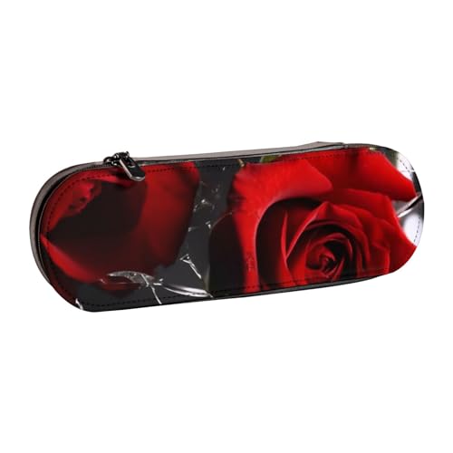 WPUTY Hartschalen-Federmäppchen aus PU-Leder, tropisches Strandpalmen-Design, wasserdicht, Stift-Organizer für Schule, Reisen, Kosmetik und Geschenke, rote rose, Einheitsgröße, Schulranzen von WPUTY