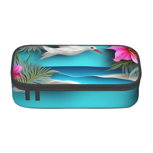 WPUTY Hawaii Beach Hibiskus bedrucktes Federmäppchen, großes Fassungsvermögen, Stifteetui, Schreibwarenbox, Make-up-Tasche für Büro, Reisen, Schule, Schwarz , Einheitsgröße, Schulranzen von WPUTY