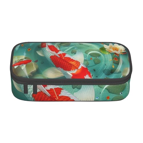 WPUTY Japanisches Federmäppchen mit Koi-Fisch-Motiv, großes Fassungsvermögen, Stifteetui, Schreibwaren-Box, Make-up-Tasche für Büro, Reisen, Schule, Schwarz , Einheitsgröße, Schulranzen von WPUTY