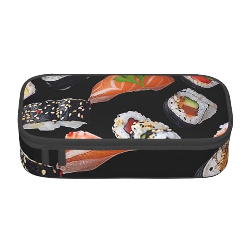 WPUTY Japanisches Sushi-Federmäppchen, schwarz, bedruckt, großes Fassungsvermögen, Stifteetui, Schreibwarenbox, Make-up-Tasche für Büro, Reisen, Schule, Schwarz , Einheitsgröße, Schulranzen von WPUTY