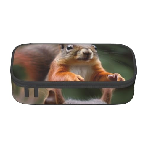 WPUTY Lustiges Federmäppchen mit Eichhörnchen-Motiv, großes Fassungsvermögen, Stifteetui, Schreibwaren-Box, Make-up-Tasche für Büro, Reisen, Schule, Schwarz , Einheitsgröße, Schulranzen von WPUTY