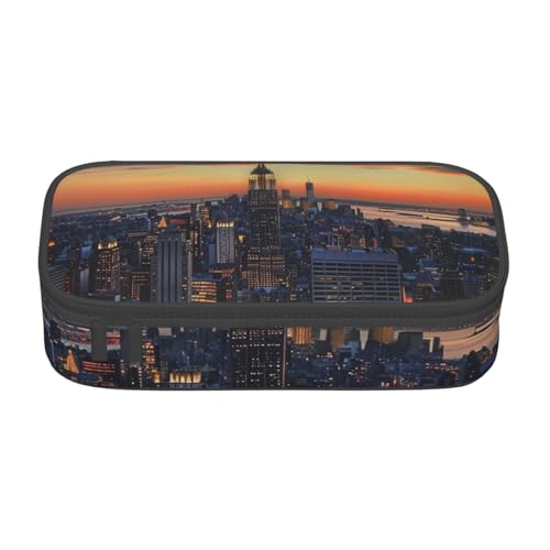 WPUTY New York City bedrucktes Federmäppchen, großes Fassungsvermögen, Stifteetui, Schreibwarenbox, Make-up-Tasche für Büro, Reisen, Schule, Schwarz , Einheitsgröße, Schulranzen von WPUTY