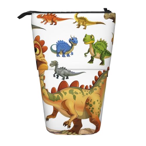 WPUTY Niedliches Federmäppchen mit Baby-Pinguin-Skizze bedruckt, Teleskop-Stiftehalter für Kosmetiktasche, Make-up, Bürotasche, Cartoon-Dinosaurier-Bilder., Einheitsgröße, Schulranzen von WPUTY