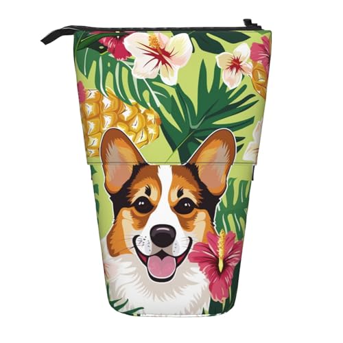 WPUTY Niedliches Federmäppchen mit Baby-Pinguin-Skizze bedruckt, Teleskop-Stiftehalter für Kosmetiktasche, Make-up, Bürotasche, Corgi Hawaiian Tropical Ananas, Einheitsgröße, Schulranzen von WPUTY