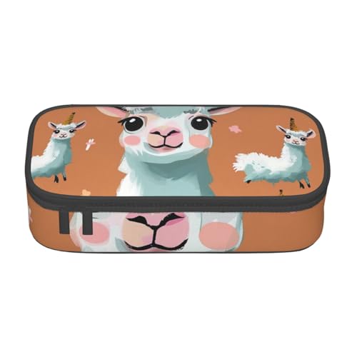 WPUTY Niedliches Federmäppchen mit Lama-Motiv, großes Fassungsvermögen, Stifteetui, Schreibwaren-Box, Make-up-Tasche für Büro, Reisen, Schule, Schwarz , Einheitsgröße, Schulranzen von WPUTY